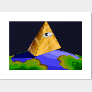 illuminati eye, illuminati triangle over planet earth Posters and Art